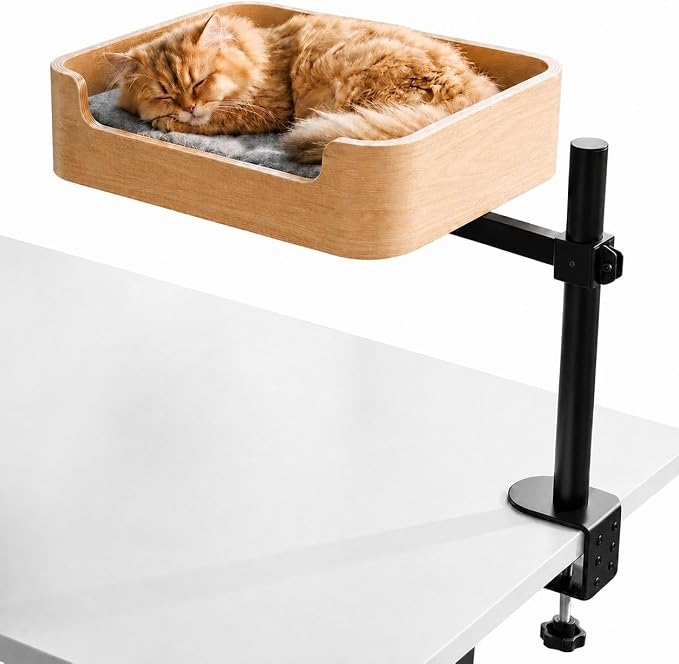 3-in-1 Cat Desk Bed, Cat Window Hammock & Elevated Floor Bed – Wooden Window Perch & Seat, American Oak Finish, 2 Plush Mats, Holds 28 lbs by Unknown