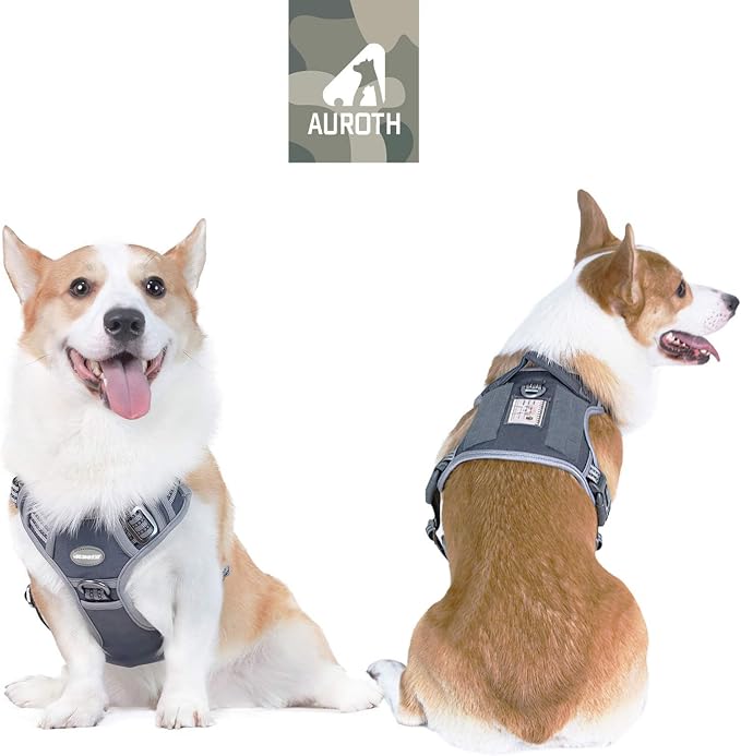 Auroth Tactical Dog Harness for Small Medium Dogs No Pull Adjustable Pet Harness Reflective K9 Working Training Easy Control Pet Vest Military Service Dog Harnesses Grey M | Heavy Duty with Handle, Breathable Padded, Reflective, Military K9, Easy Contr... - Image 2