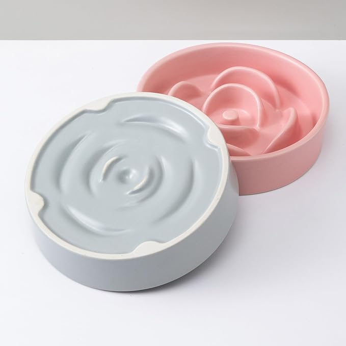 6'' Ceramic Slow Feeder Dog Bowls - Petal Shape Modern Dog Food Dish for Cats and Small Breed Dogs, Puzzle Maze Bowl to Slow Down Eating, Anti-Gulping, Dishwasher & Microwave Safe, Grey - Image 8