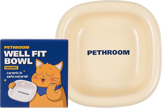 Well Fit Dog Bowl, Durable Ceramic Cat & Dog Food and Water Bowl | Non-Slip Silicone Base, Easy to Clean, 6.2 × 6.2 × 2.0 in, Cream by PETHROOM
