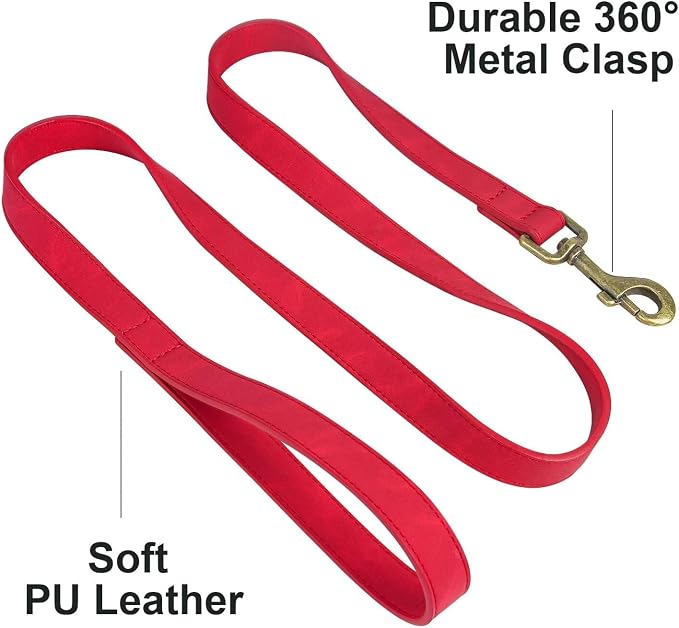 Didog PU Leather Dog Leash for Small Dogs, 5/8in x 4ft, Red | Soft Grip Full Control, Easy Clean, Metal D-ring for Poop Bag Holder, Tangle-Free 360° Swivel Clasp, for Walking & Training - Image 3