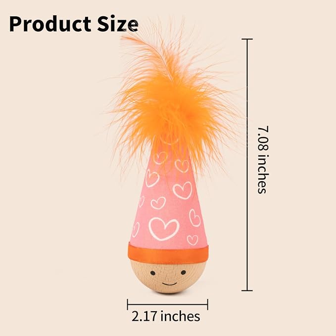 Lulu's world Solid Wood Wobbler Cat Toy with Catnip for Cats,Feather Style | Cat Punching Bag,360° irregular motion, noiseless physical drive, hardwood construction, rounded finish,interactive toys - Image 7