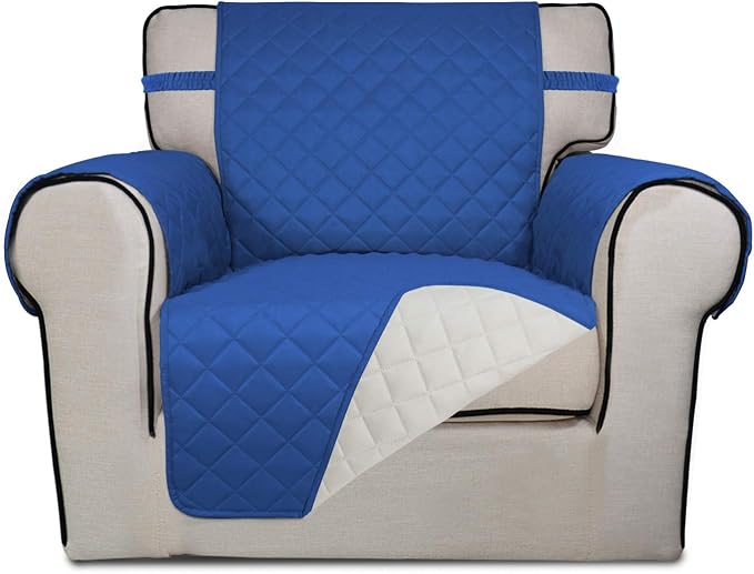 PureFit Reversible Quilted Sofa Cover, Water Resistant Slipcover Furniture Protector, Washable Couch Cover with Non Slip Foam and Elastic Straps for Kids, Pets (Chair, Classic Blue/Ivory), Small | Classic Blue/Ivory, Water Resistant Couch Protector, Wa... by PureFit
