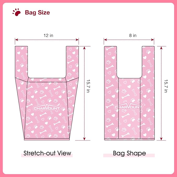 Charmount 270 Counts Unscented Dog Poop Bags Rolls with Handles | 16"x8"Extra Thick Pet Waste Bag, Leak Proof and Easy Tie, Cat Litter Bags, Pink - Image 5