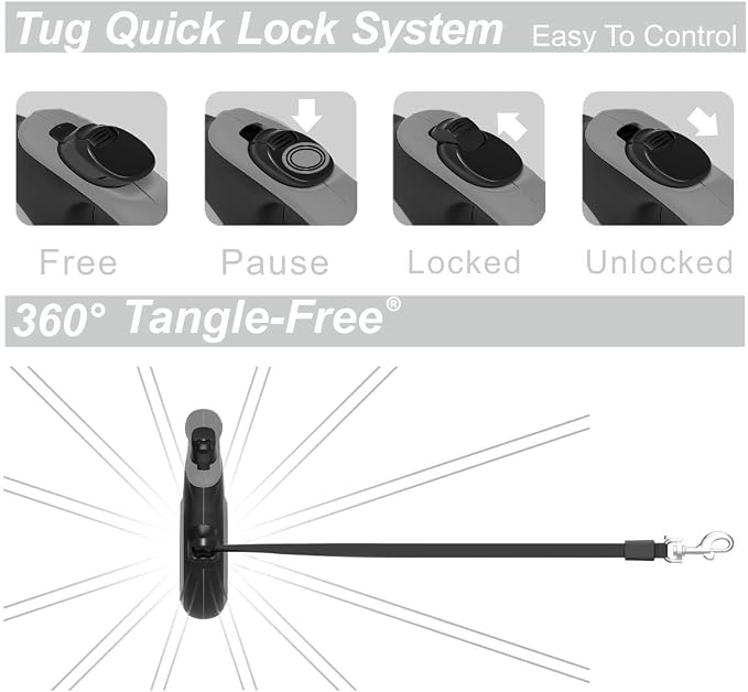 TUG Original Retractable Dog Leash, 16 ft (Medium, Grey) | 360° Tangle-Free Retraction, 16 ft Tape, Quick Thumb Lock, Anti-Slip Handle, For Dogs Under 55 lbs - Image 3