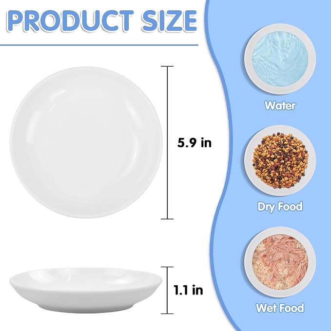 6 Pack Cat Food Bowl, Ceramic Cat Bowls, Anti Whisker Fatigue Cats Bowl Set | 5.5 Inches Shallow Wide Kitten Plates for Food and Water (White-C) - Image 2