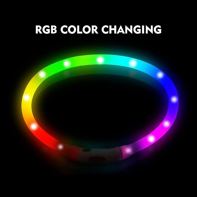 LED Dog Collar, Rechargeable RGB Color Changing Light Up Dog Collars, Waterproof Dog Lights Make Pet Visible and Safety for Night Walking，Outdoor, Camping, for Small Medium Large Dogs - Image 2