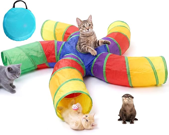 Bemodst S-Type Cat Tunnel, 2 Way/3 Way/4 Way/5 Way Collapsible S-Shape Small Animal Tubes Kitty Tunnels Interactive Maze House Toy with Storage Bag for Kitten Puppy Rabbit Guinea Pig (Rainbow-5 Way) by Bemodst