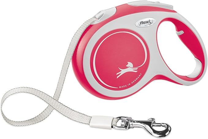 FLEXI New Comfort Tape Retractable Dog Leashes for Large Dogs Upto 132 lbs. – 16 ft., Red/Pastel | Tangle Free Pet Walking Leash with One-Handed Brake, Pause, Lock|German Quality Product by Flexi