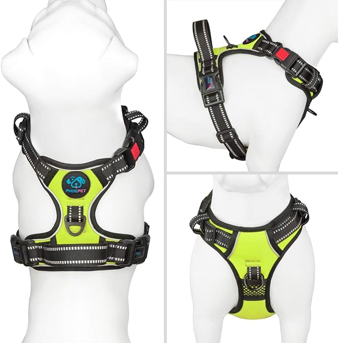 Reflective Dog Harness Large Breed Adjustable No Pull Vest | with Handle 2 Metal Rings 3 Buckles [Easy to Put on & Take off](L, Green) - Image 2