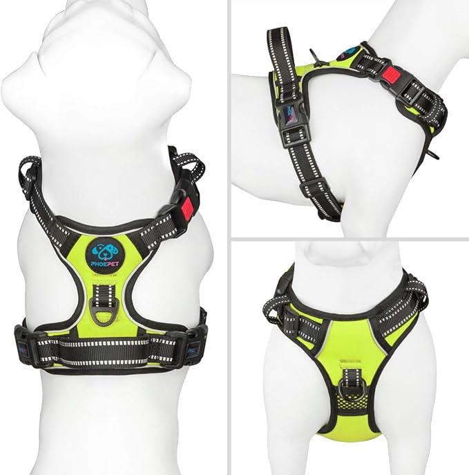 No Pull Dog Harness Medium Reflective Front Clip Vest with Handle | Adjustable 2 Metal Rings 3 Buckles ,[Easy to Put on & Take off](M, Green) - Image 2