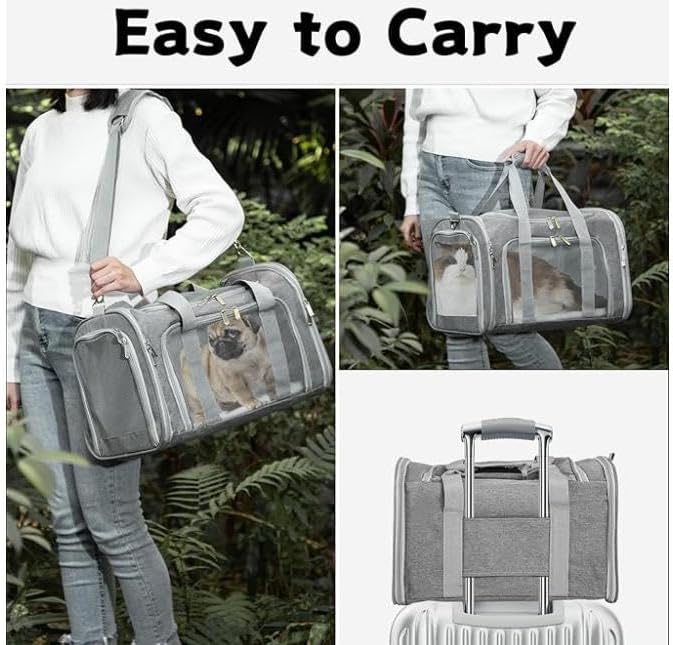 Soft-Sided Pet Carrier for Cats and Dogs, Collapsible Travel Bag with Shoulder Strap, Removable Mat, Mesh Windows, 17x11x11Inch, Gray - Image 6