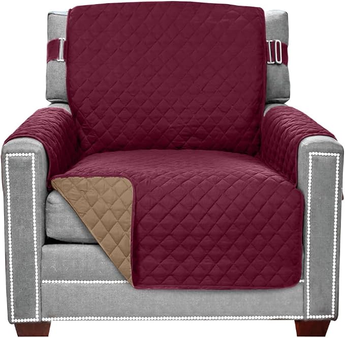 Sofa Shield® Couch Chair Slip Cover for Dogs with Strap, Burgundy Tan | Reversible Furniture Protector, Stain and Tear Resistant Cushion Cover, Machine Washable Slipcover for Pets, Cats 70 inch by SofaShield