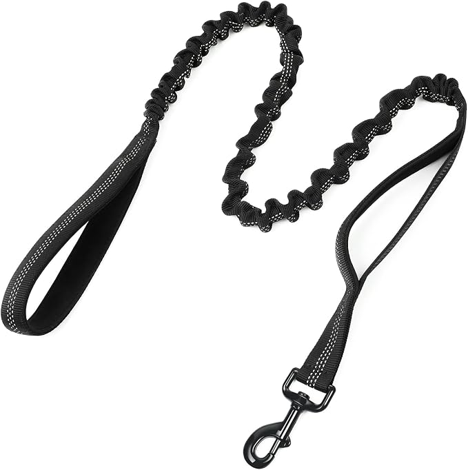 rabbitgoo Tactical Dog Leash, Heavy Duty Training Bungee Lead | Military Leash with 2 Padded Control Handles for Medium Large Dogs, No Pull for Shock Absorption, Reflective, Black, 5.2FT by rabbitgoo