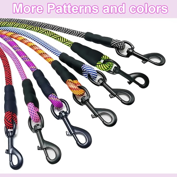 MayPaw 3FT Heavy Duty Rope Dog Leash, 6/8/10/12/15/20FT Nylon Pet Leash with Soft Padded Handle, Thick Lead Leashes for Large Medium Dogs Walking Training (Pink-Blue dot, 1/2" * 3') - Image 9