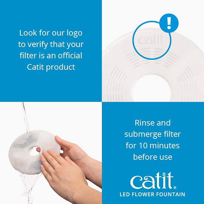 Catit LED Flower Fountain with Triple Action Filter, 3 L, Blue | Cat Drinking Water Fountain - Image 8