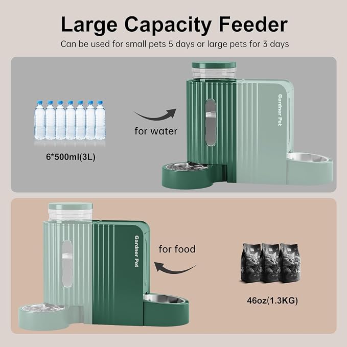 Gardner Pet Automatic Gravity Cat Food Feeder and Water Dispenser Stainless Steel Two-in-One Set Large Capacity Dispenser for Pets Dogs, Puppies, Kittens-(0.8 Gallons x 2) - Image 3