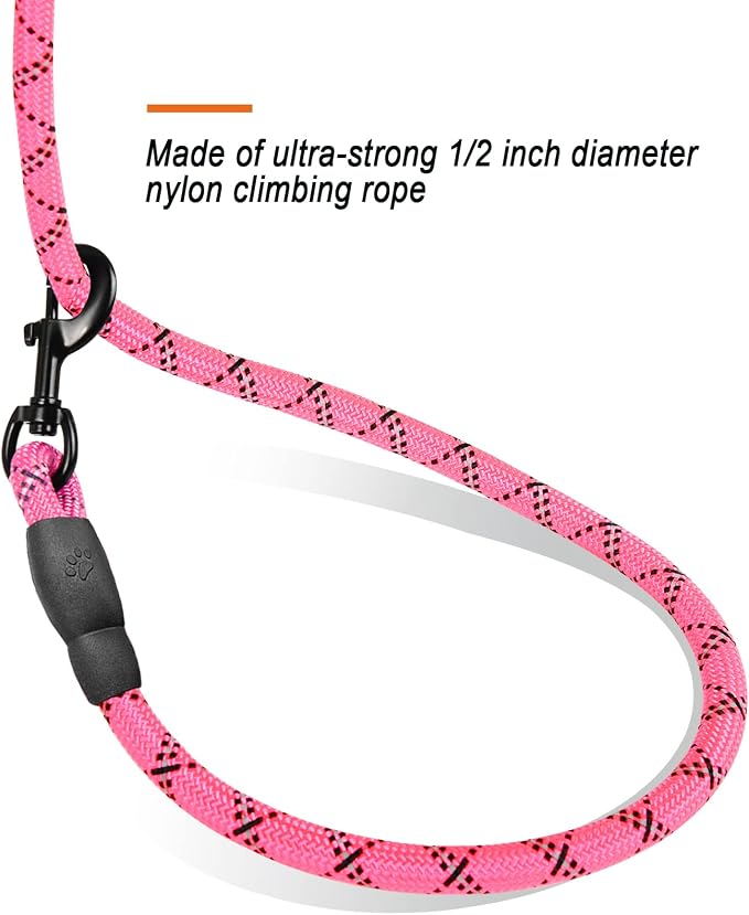 BARKBAY Dog Leashes for Large Dogs Heavy Duty Dog Leash 4/5/6 FT with Comfortable Padded Handle and Highly Reflective Threads for Medium Large Dogs Walking Training Running (6FT-1/2'',Pink) - Image 4