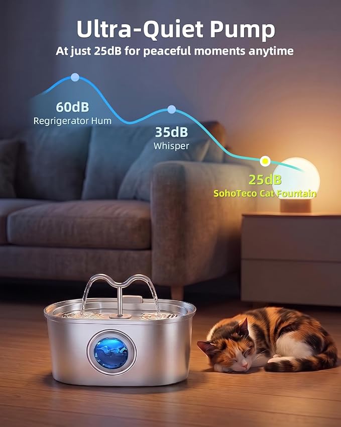 3.2L/108oz Stainless Steel Cat Water Fountain Pet Fountain | Automatic Pet Water Dispenser - Self-Designed Filtration System - Ultra-Quiet Pump - Easy Cleaning & Maintenance (3 Filters) - Image 6