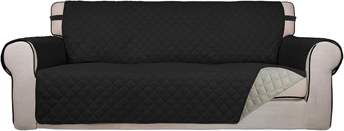 PureFit Reversible Quilted Couch Covers for Dogs Oversized Sofa Cover 78” | Black/Beige, Water Resistant Couch Protector, Washable Pet Couch Cover with Non Slip and Elastic Straps For Kids by PureFit