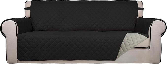 PureFit Reversible Quilted Sofa Cover Dog Couch Covers for Sofa, 66 in | Black/Beige, Water Resistant Couch Protector, Washable Pet Couch Cover with Non Slip and Elastic Straps For Kids by PureFit