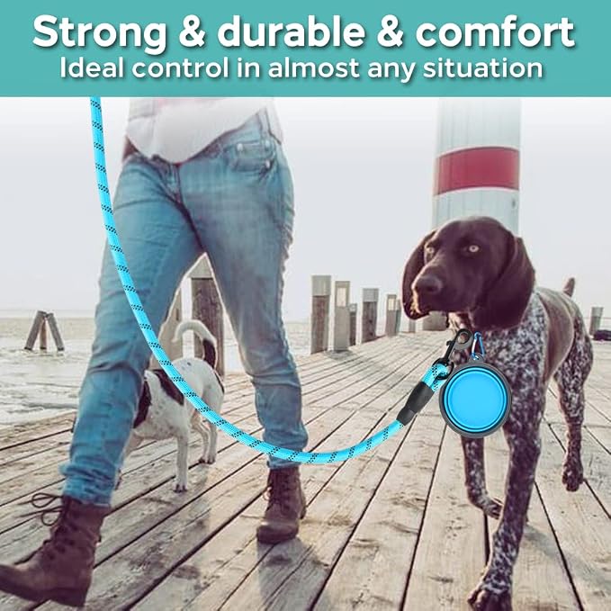 COOYOO 2 Pack Dog Leash 5 FT Heavy Duty - Comfortable Padded Handle - Reflective Dog Leash for Medium Large Dogs with Collapsible Pet Bowl - Image 3