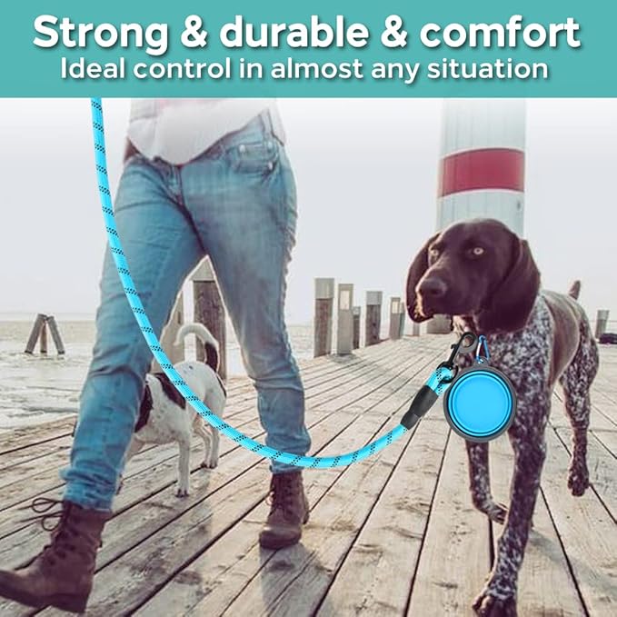 COOYOO 2 Pack Dog Leash 6 FT Heavy Duty - Comfortable Padded Handle - Reflective Dog Leash for Medium Large Dogs with Collapsible Pet Bowl Set 2-Black+Blue - Image 3