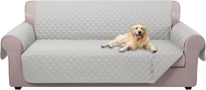 U-NICE HOME 4 Seater Sofa Cover 91''Large Couch Cover, Light Grey | Washable, Pet Friendly, Elastic Straps, Water Repellent, Furniture Protector Mat for 4 Cushion Couch by U-NICEHOME