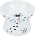 Necoichi Ceramic Raised Cat Food Bowl, 15° Tilted (Colorful Dots, Regular) by NECOICHI