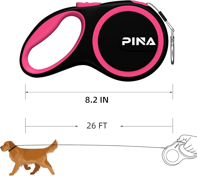 PINA Retractable Dog Leash, 26ft Dog Leash for Small Medium Large Dogs Up to 110lbs, 360° Tangle-Free Strong Reflective Nylon Tape, with Anti-Slip Handle, One-Handed Brake, Lock - 2PACK - Image 6