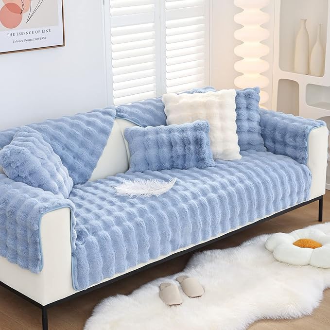 Faux Fur Couch Covers for Sofa Thick Fuzzy Sofa Covers for Dogs | Soft Warm Couch Cover Shaggy Fuzzy Sectional Sofa Cover Non-Slip Plush Sofa Slipcover Furniture Protector - Image 3