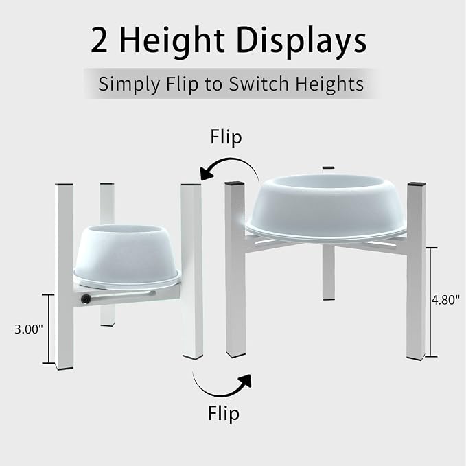 Elevated Cat Bowl Stand Good for Senior Cats Digestion Arthritis Relief - Adjustable Metal Feeder Riser, Fits 5.1-7.45” Round Bowls (No Bowls)(White) - Image 4