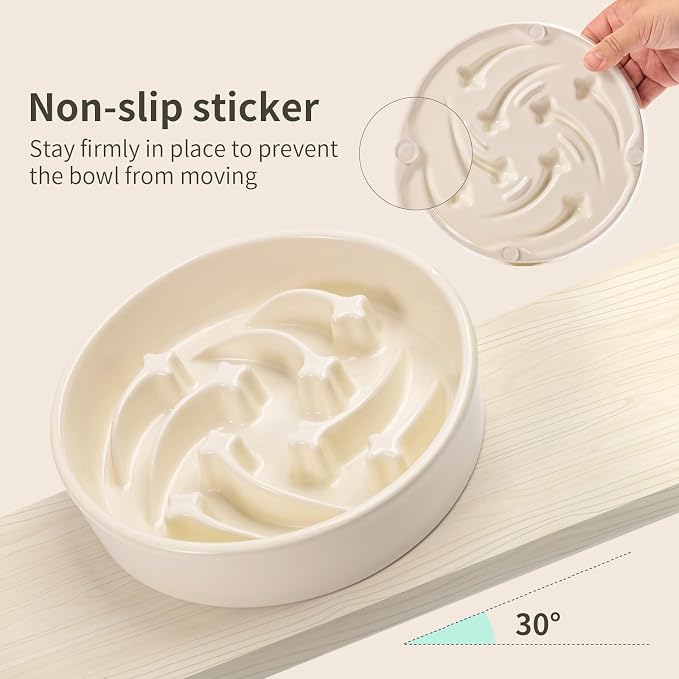 8.26 in Milk White Dog Bowl Slow Feeder Ceramic for Medium and Large Breed,Pet Feeding Dog Food Water Dish Heavy Weighted,Puppy Bowl for Fast Eaters,Puzzle Slow Eating Dish Modern Maze Meteor - Image 4
