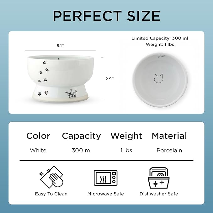 Necoichi Ceramic Elevated Cat Water Bowl, Whisker-Friendly (Cat, Regular) - Image 3