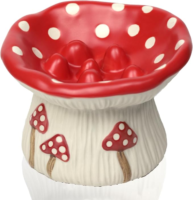 Ceramic Cat Slow Feeder, Cute Mushroom Shape Elevated Food Bowl, Shallow Raised Cat Dish, Anti Vomiting Whisker Fatigue Bowls - Image 9