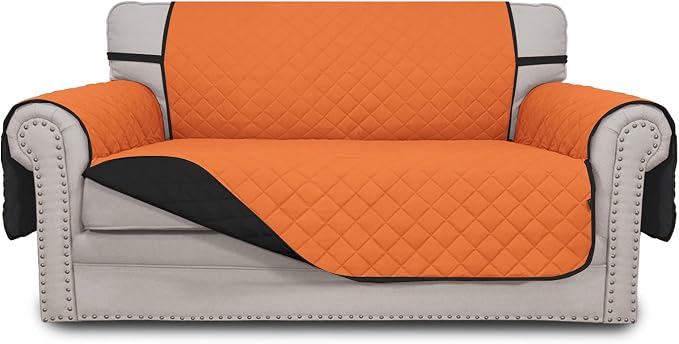 Easy-Going Reversible Couch Cover, 2 Cushion Sofa, Loveseat, Orange/Black | Machine Washable Slipcover For Dogs, Water Resistant Furniture Mat For Living Room, Non-Slip Sofa Cover, Pet Friendly by Easy-Going