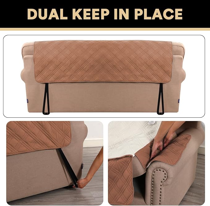 PrinceDeco 100% Waterproof Loveseat Covers for 2 Cushion Couch Sofa Covers Waterproof and Washable Sofa Slipcover with Side Pocket Furniture Protector with Elastic Straps(Loveseat 48", Terracotta) - Image 5