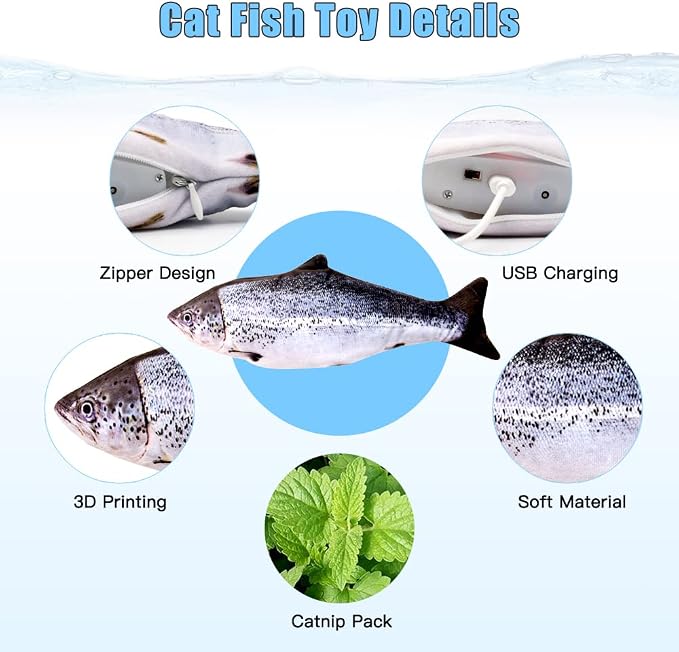 TOOGE 2 Pack 9" Floppy Fish Cat Toys with SilverVine and Catnip for Indoor Cats Interactive Flopping Fish Cat Kicker Catnip Toys for Cats Puppy Small Dogs (Salmon + Rainbow Trout) - Image 2