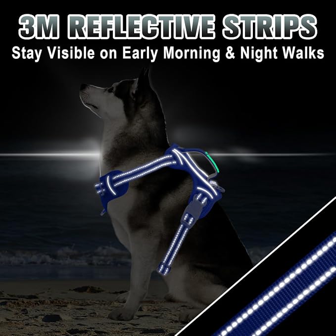 BARKBAY No Pull Dog Harness Large Reflective Dog Harness with Front Clip and Easy Control Handle for Walking Training Running with ID tag Pocket(Sapphire Blue,L) - Image 7