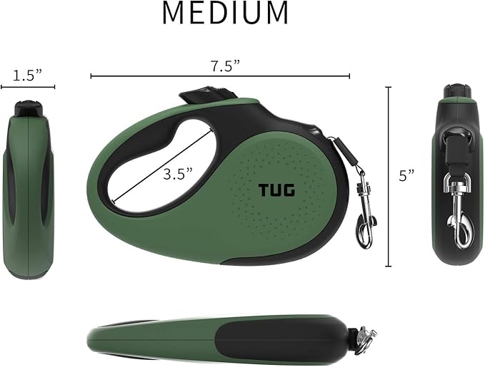 TUG Original Retractable Dog Leash, 16 ft (Medium, Green) | 360° Tangle-Free Retraction, 16 ft Tape, Quick Thumb Lock, Anti-Slip Handle, For Dogs Under 55 lbs - Image 2
