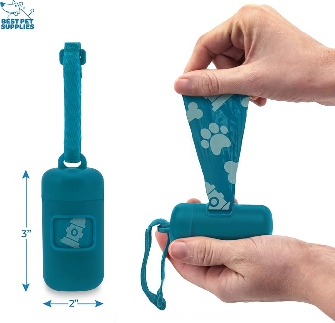 Best Pet Supplies Dog Poop Bag Holder Leash Attachment with Reusable Dispenser for Travel, Walking, Park, and Outdoor Use, Durable with Clip-On - Turquoise, Pack of 2, Plastic Dispenser w/30 Bags - Image 3