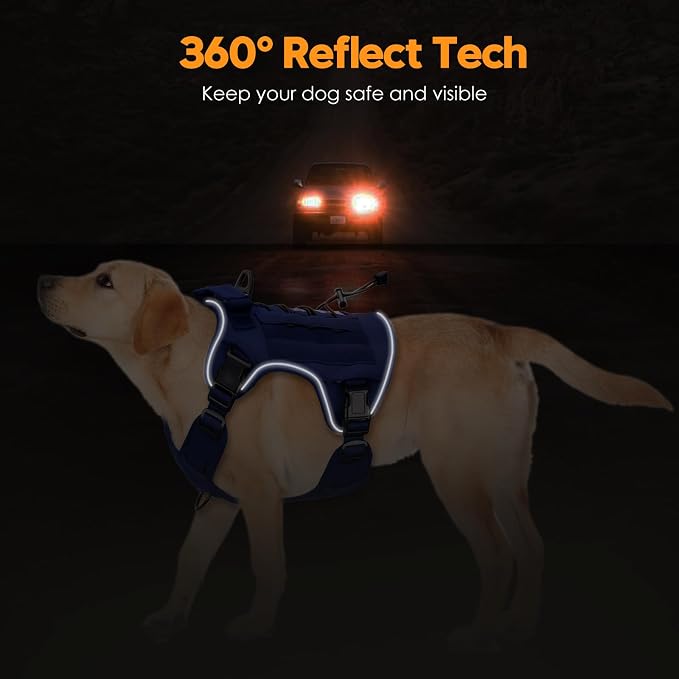 Heavy-Duty Tactical Dog Harness for Large Dogs, No Pull Adjustable Reflective Pet Vest with Molle System, K9 Military-Grade Control for Service Training, Outdoor & 10+ Breeds, Dazzling Blue, XX-Large - Image 5
