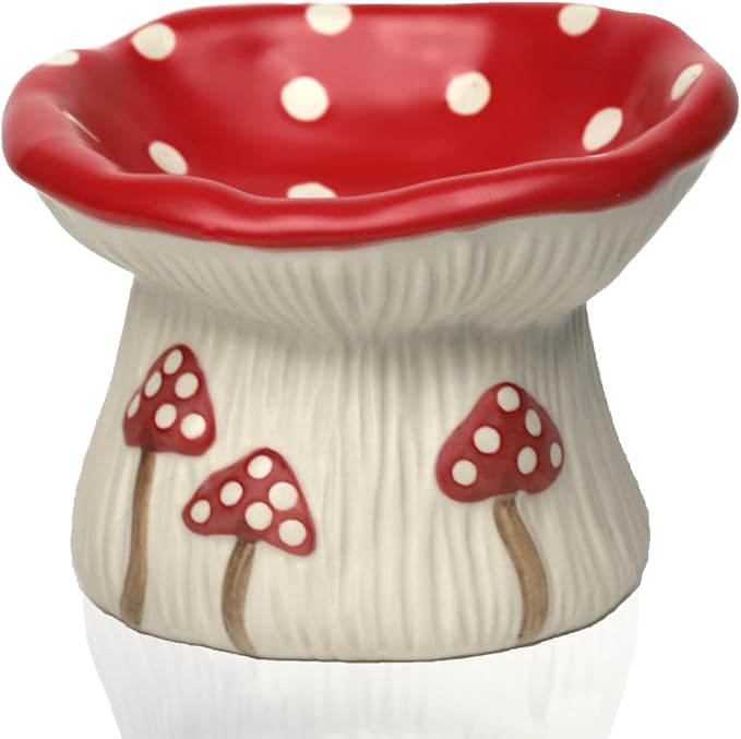 Ceramic Cat Bowl, Cute Red Mushroom Elevated Cat Food Dish, Shallow Raised Feeder, Anti Vomiting, Stress Free, Whisker Fatigue by Careforyourbelovedfurbaby