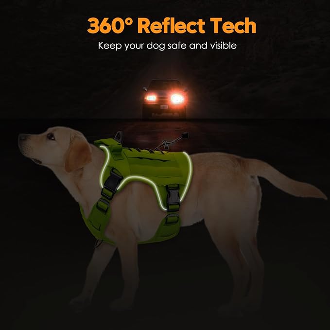 Heavy-Duty Tactical Dog Harness for Large Dogs, No Pull Adjustable Reflective Pet Vest with Molle System, K9 Military-Grade Control for Service Training, Outdoor & 10+ Breeds, Wild Lime, X-Large - Image 5