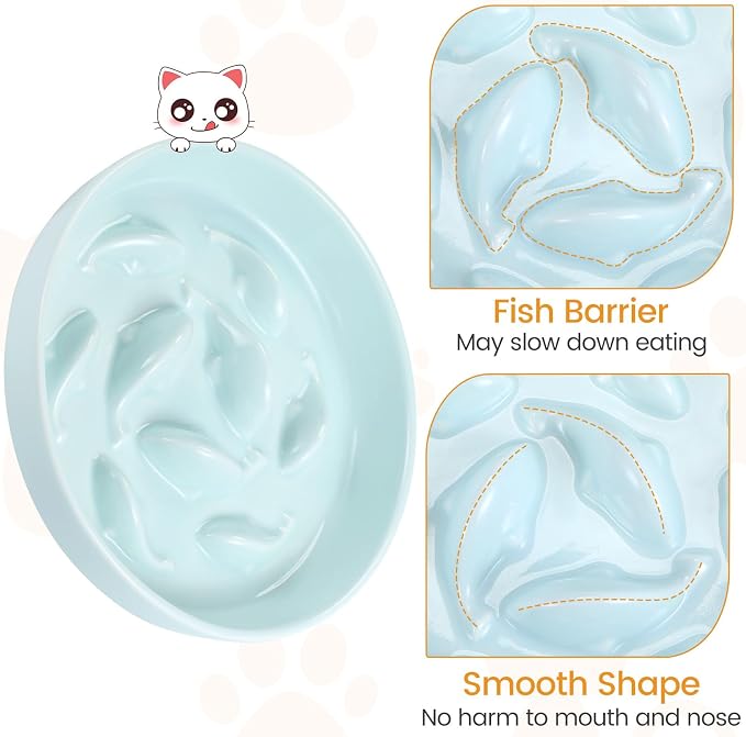 PETTOM Slow Feeder Cat Bowl with Stand, Ceramic Slow Eating Cat Bowl with Higher Edges Fish Pool Design Elevated Food Bowls for Dry and Wet Food Anti-Vomiting Puzzle Feeder for Healthy Eating Diet - Image 9