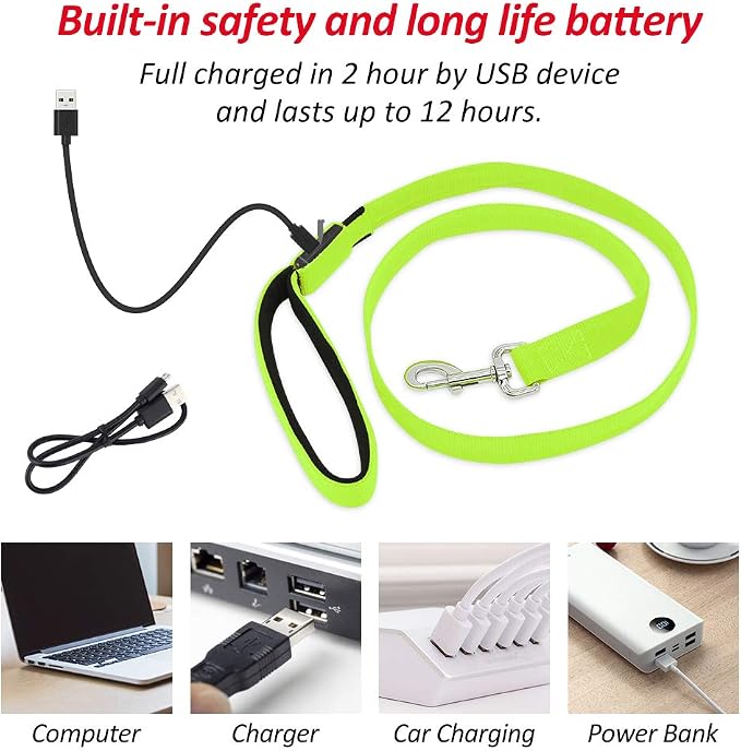 Illumifun LED Dog Leash, USB Rechargeable Pet Leash Glow in the Dark, 47.2inch Nylon Light Dog Leash for Your Dog Walking at Night (Green Ⅰ) - Image 4