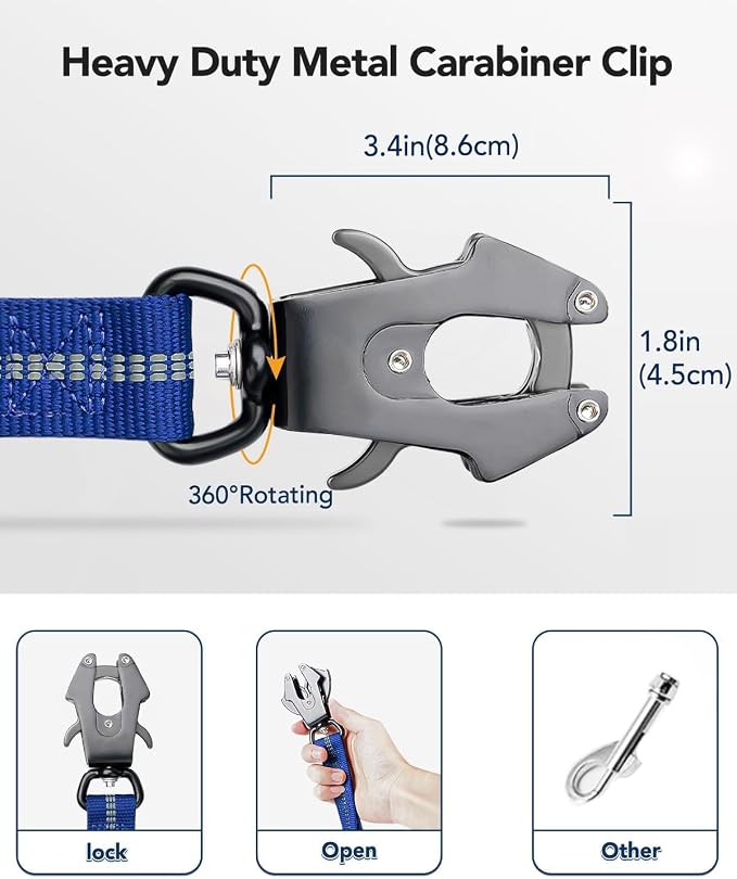 Joytale Tactical Bungee Dog Leash, Shock Absorbing No Pull, Navy Blue | For Large Dogs That Pull, 2 Padded Handles for Control, Car Seatbelt Clip, Reflective for Night Safety, Metal Frog Clip - Image 2