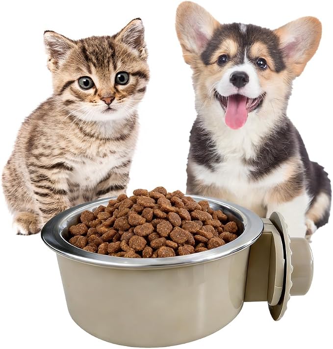 2Pcs Pets Lightweight Stainless Steel Bowl,Removable Stainless Steel Pet Hanging Food Water Feeder Bowl for Puppy Dog Cat Rabbit Ferret Bird Gunea Pigs (Gray-Small) - Image 8