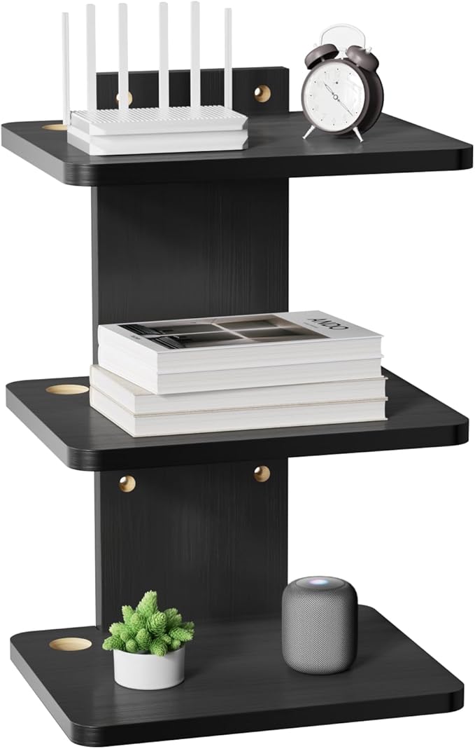 WALI Floating TV Projector Shelf, Holds Up to 22lbs, Black Floating Shelf for Under TV for DVD Players, Cable Boxes, Routers, Game Consoles, PlayStation Accessories (CS303NB), 3 Shelf by WALI