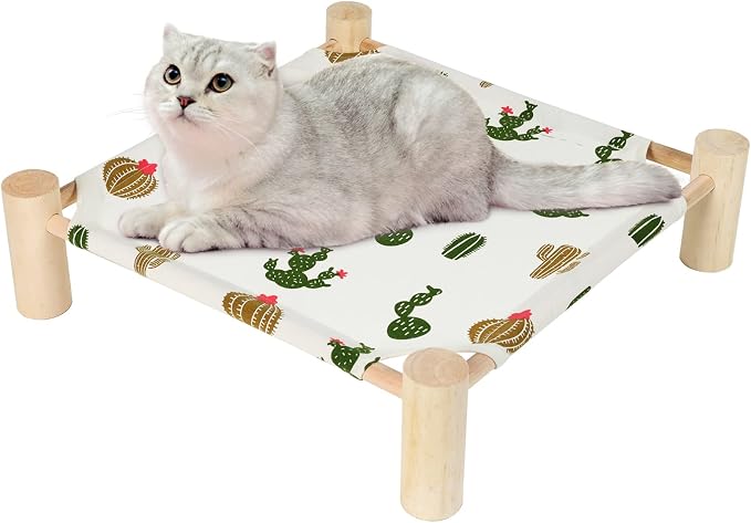 Patas Lague Cat Hammock Bed Small Eleveted Dog Bed 19x19 in Trees | Brethable Wooden Pet Bed, Cooling Rabbit Cot, Outdoor Cat Furniture For Summer - Image 2